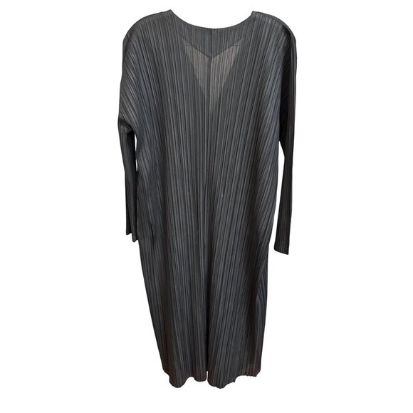 Pleats Please Issey Miyake Black Long-Sleeve Button-Front Pleated Dress Womens S - Picture 2 of 7